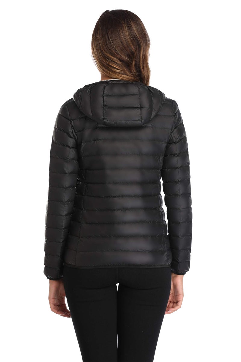 Valennia Women's Short Down Coat Packable Puffer Jacket With Hooded Winter Ultra Light Outerwear Black S - Image 3